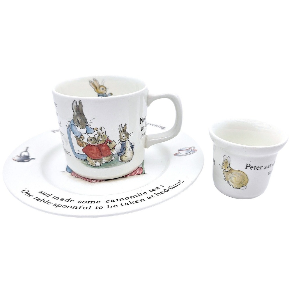 60s-70s VTG Wedgwood Peter Rabbit 3-Piece Set Child's‎ Plate Mug Egg Cup England